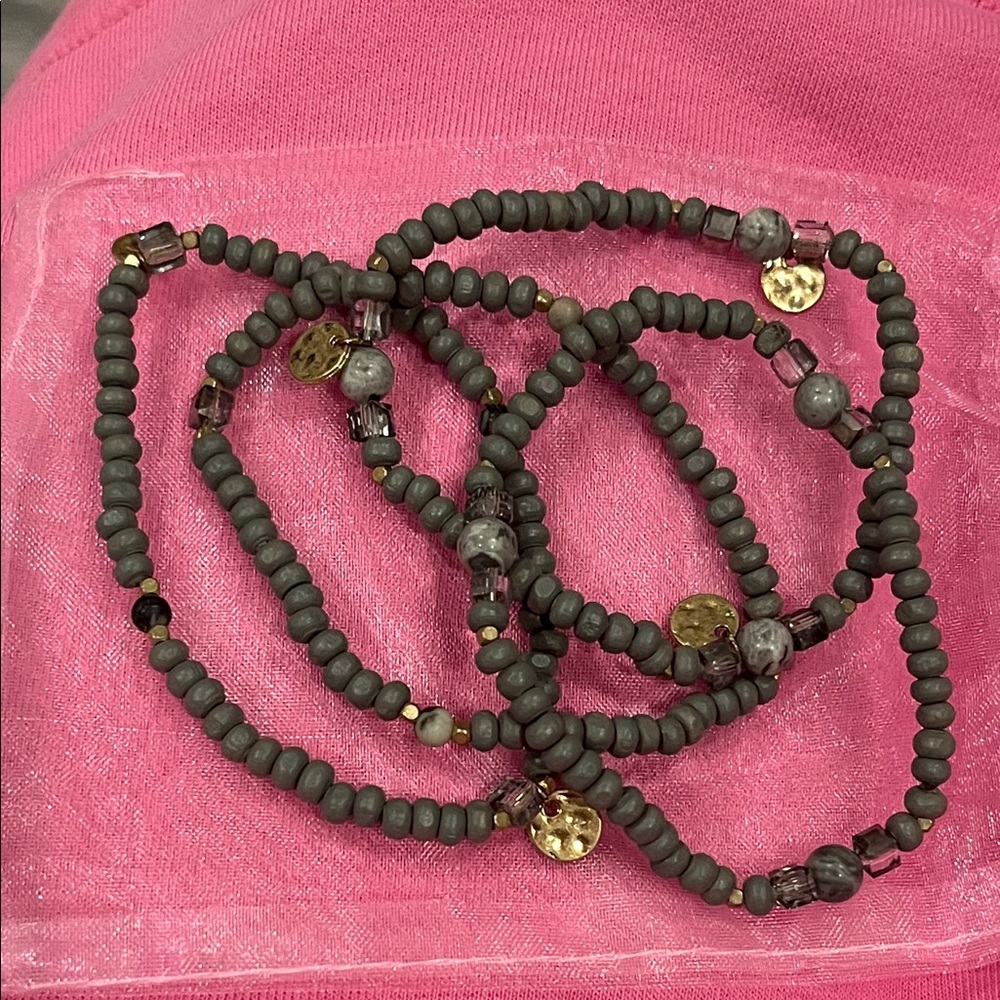 Gray‎ Beaded Bracelet Set-4 bracelets